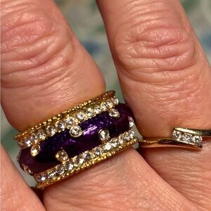 Park Lane Elegant Purple and Gold Ring with Crystals Sz 8